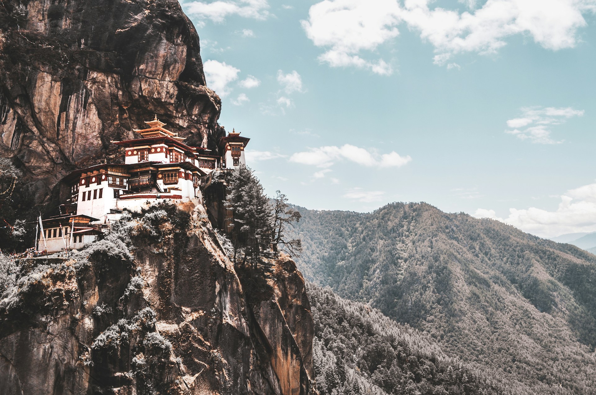 Tiger's Nest monastery perched on a mountain in Bhutan