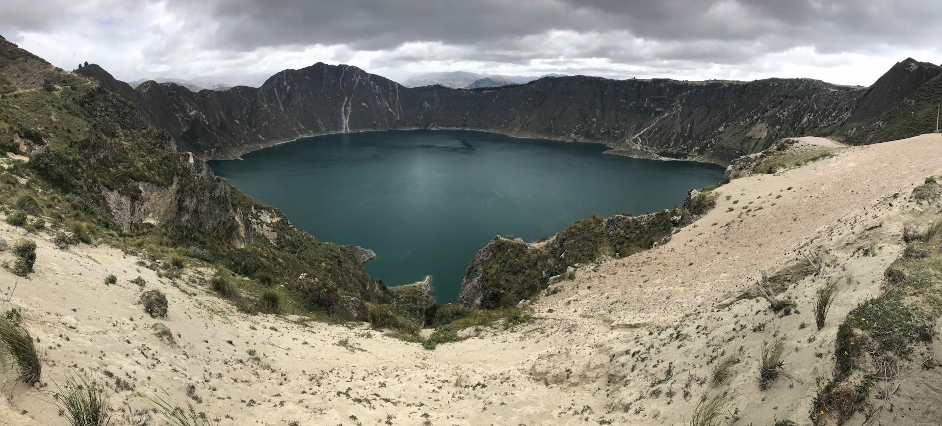 The turquoise Quilotoa crater lake in Ecuador