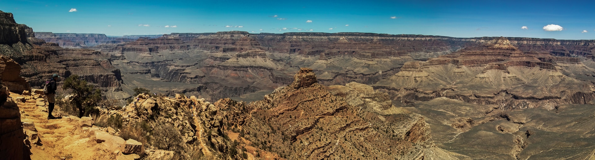The layered cliffs and hiking terrain of the Grand Canyon, United States