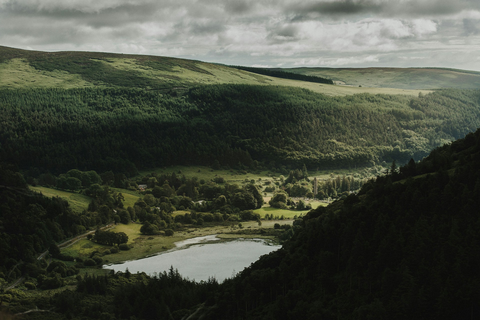 Glendalough valley and lake viewed from Wicklow Mountains National Park