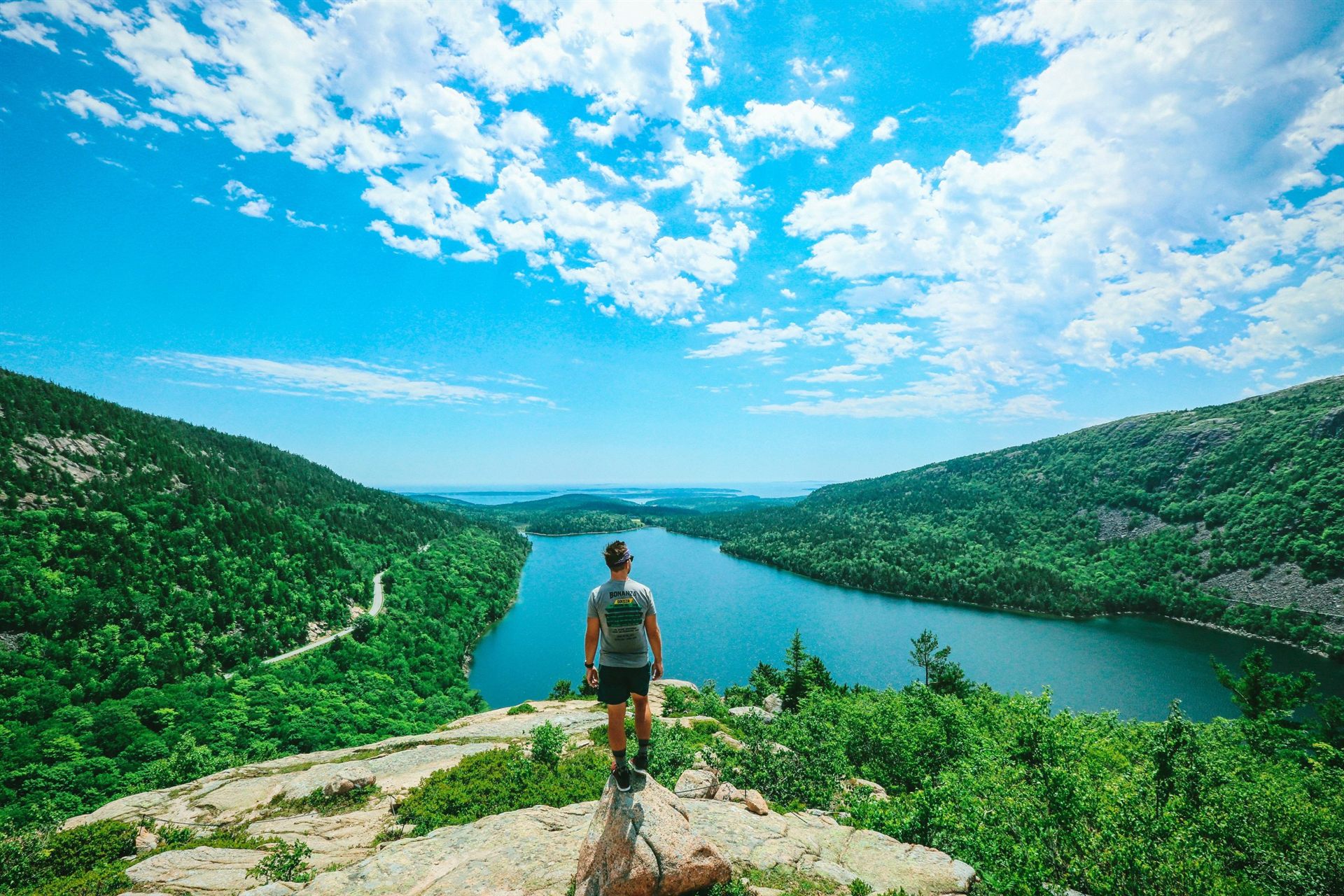 Hiker at South Bubble of Acadia National Park