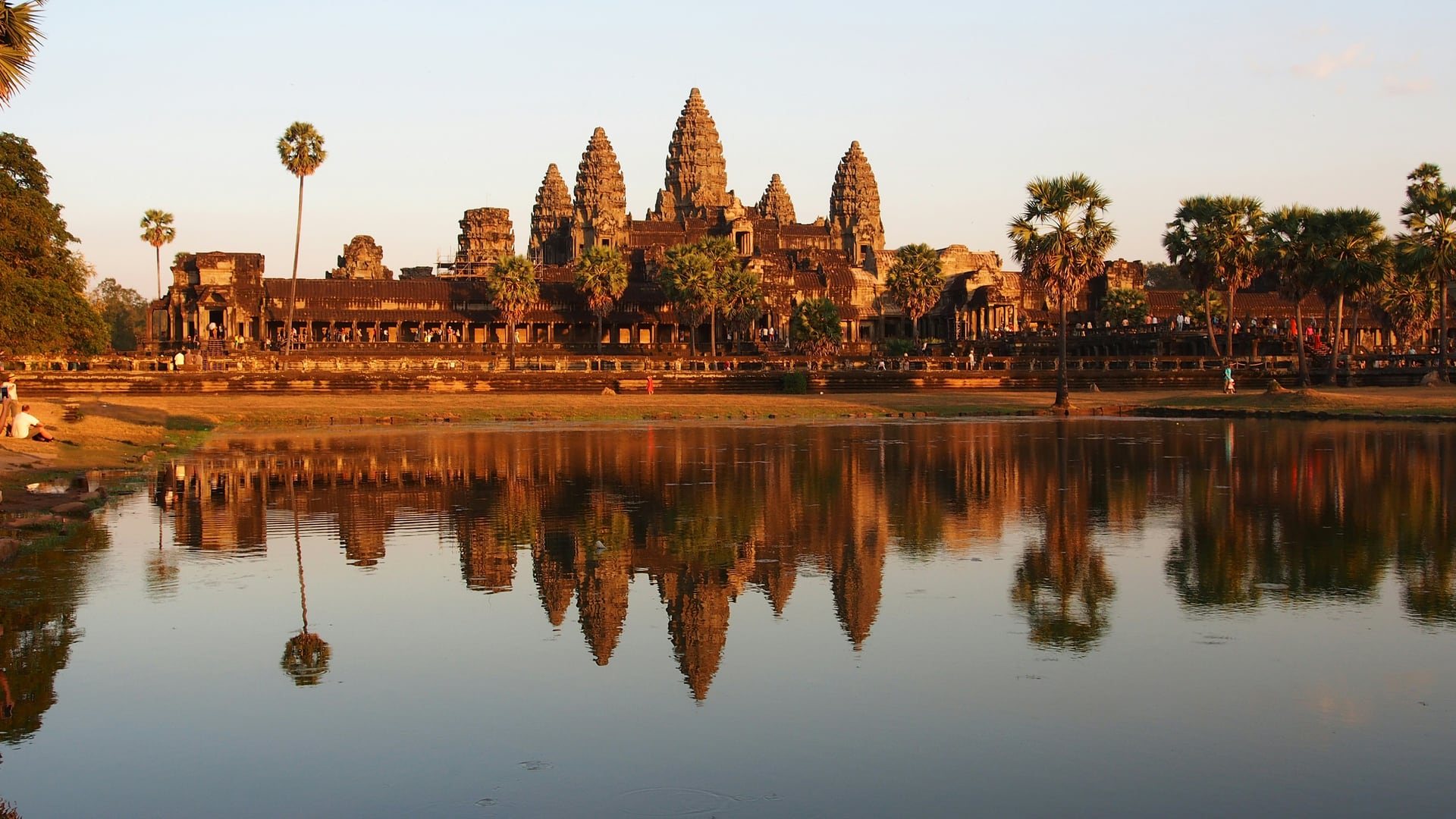 Angkor Wat rising behind its reflecting pool in Cambodia