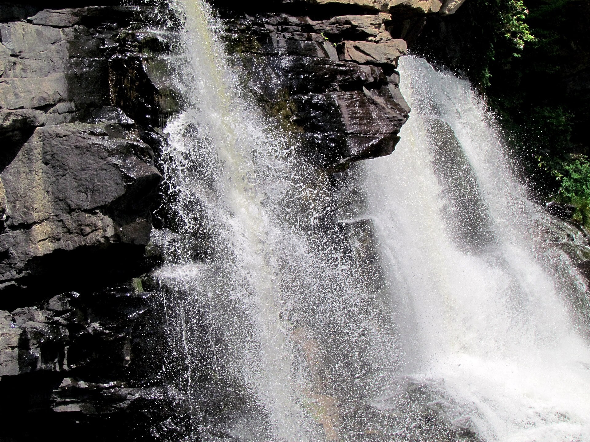 Blackwater Falls cascading over dark rock in West Virginia