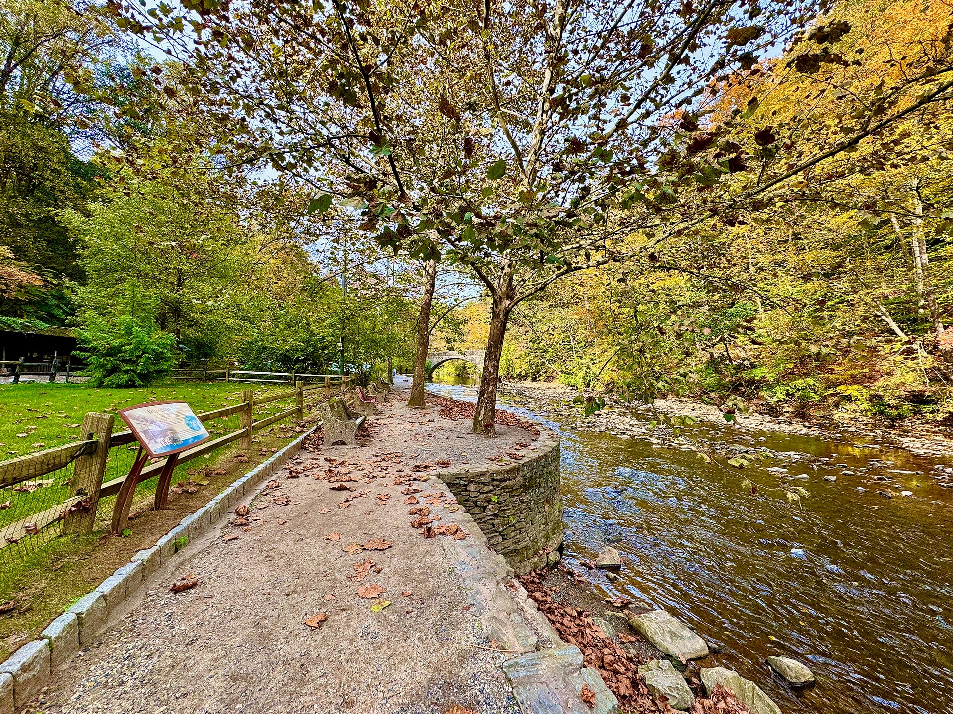 Wissahickon Creek beside the trail near Valley Green Inn in autumn