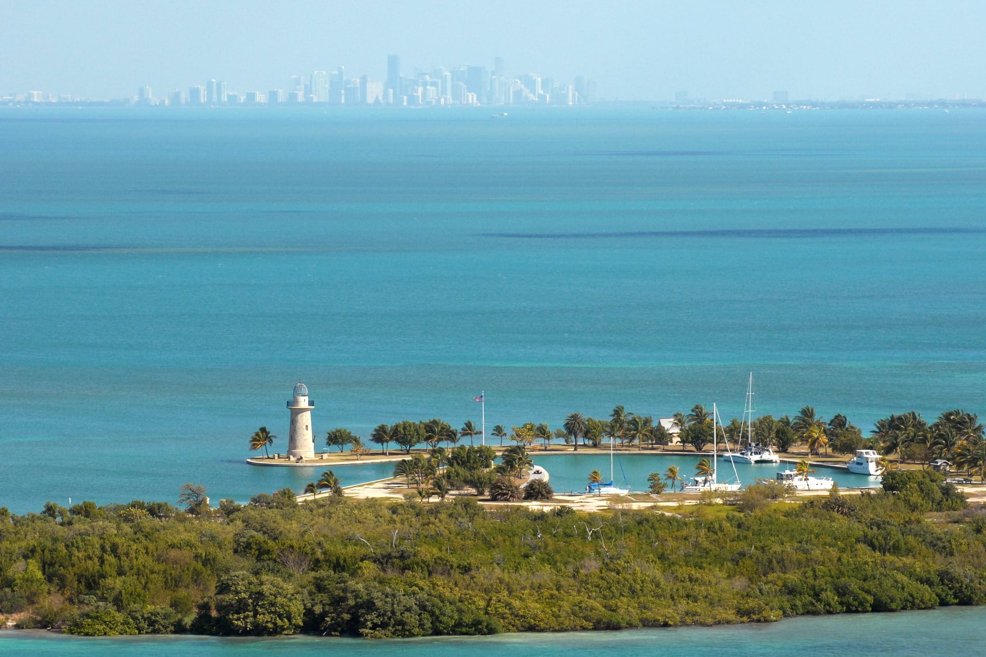 Boca Chita Key with the Miami skyline in the distance