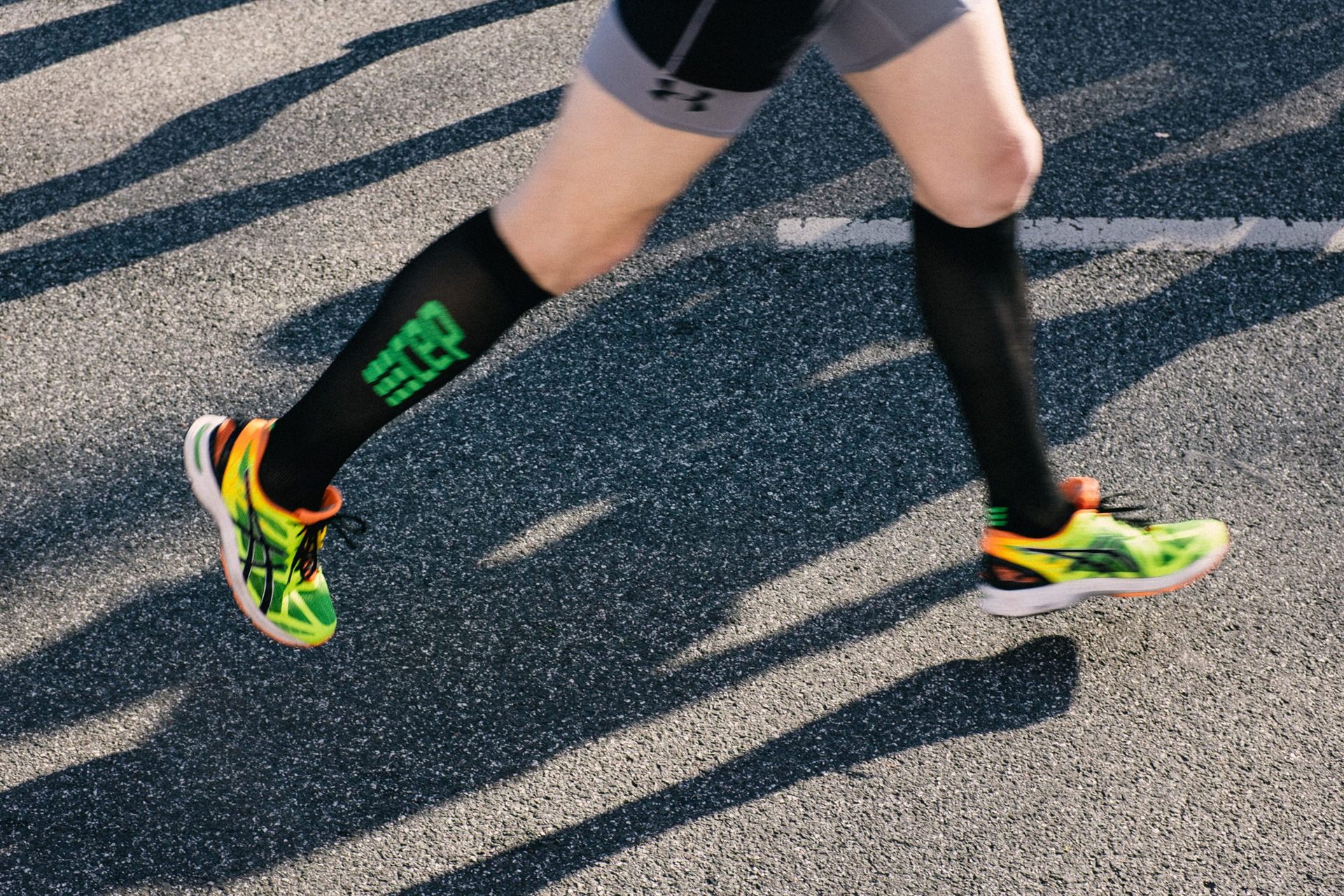 Marathon runner with compression socks