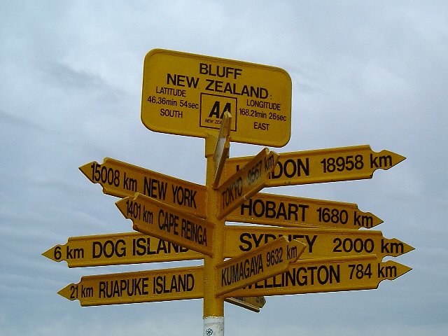 The signpost at Bluff near Te Araroa's southern terminus