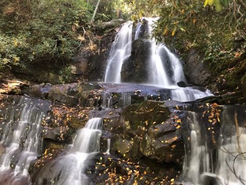 Laurel Falls flowing through an autumn forest in Tennessee