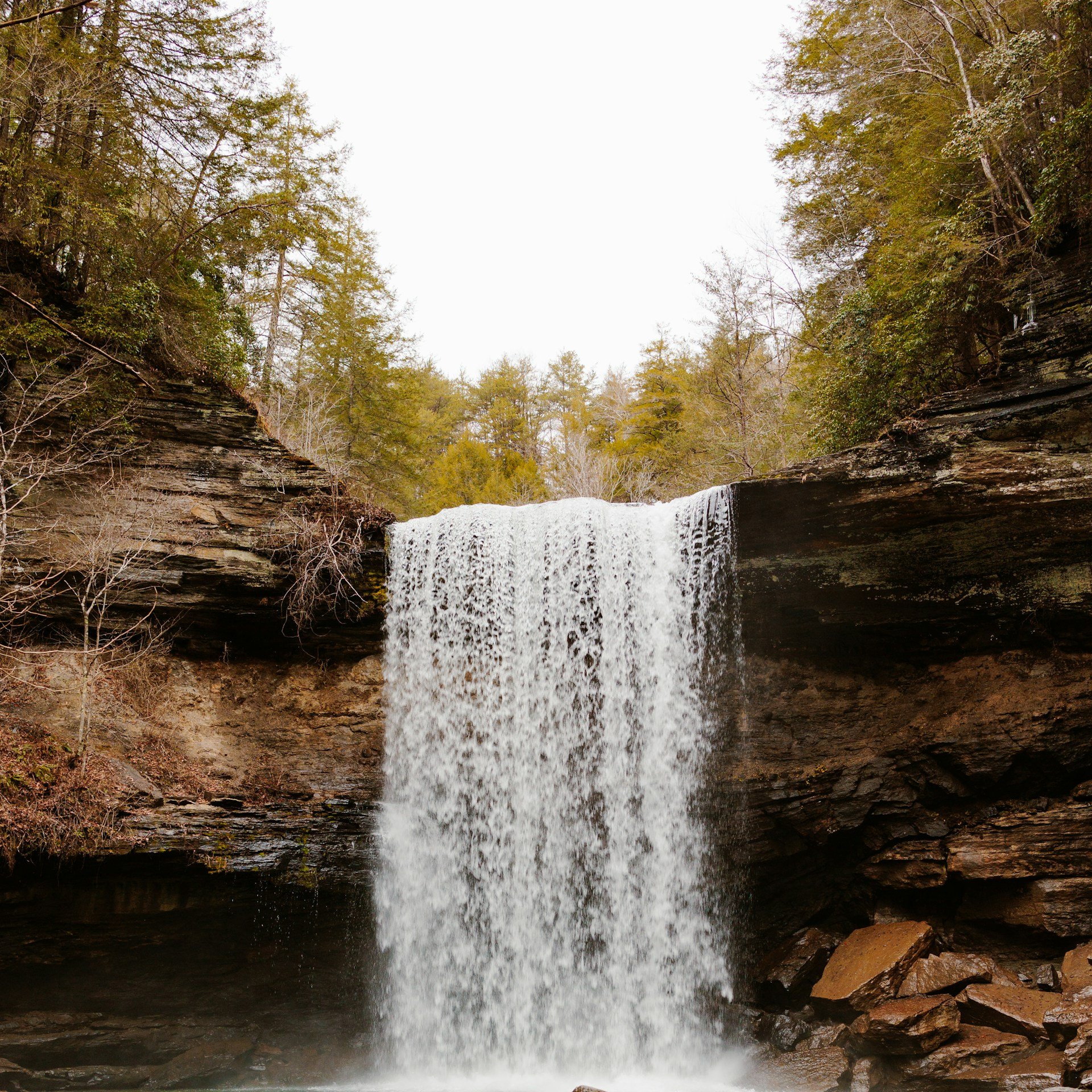 Virgin Falls cascading over a rocky bluff in Tennessee