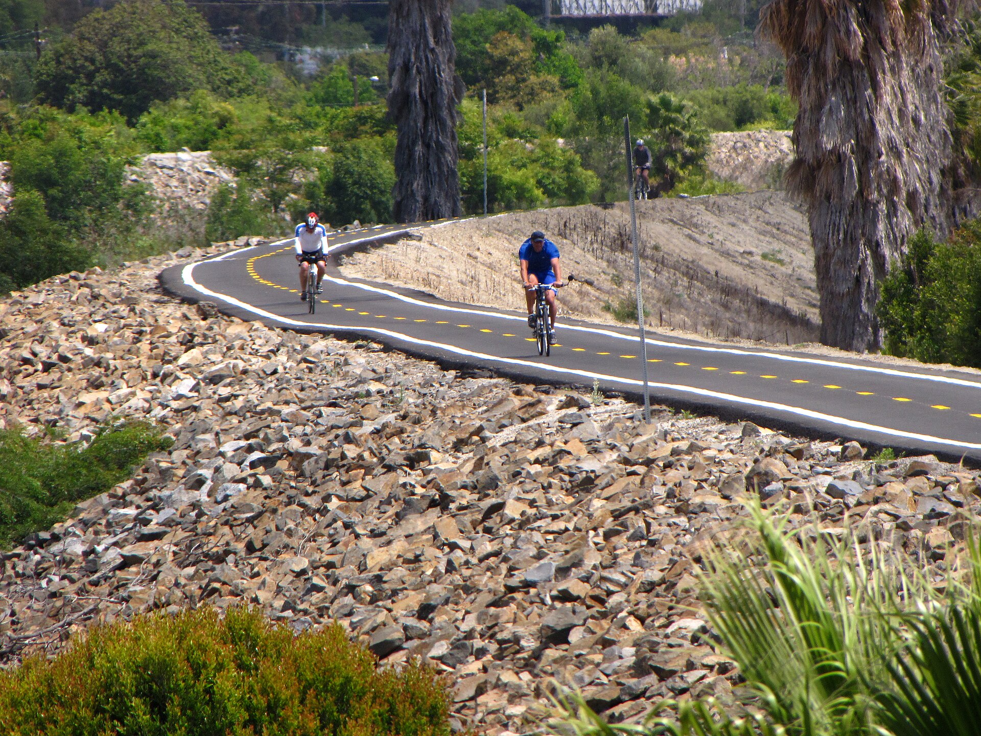 Cyclists following the San Gabriel River Trail in Long Beach
