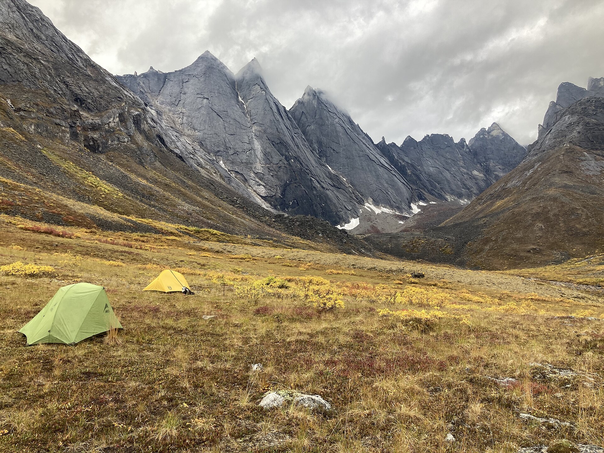 Backcountry tents pitched in the remote Arrigetch Valley
