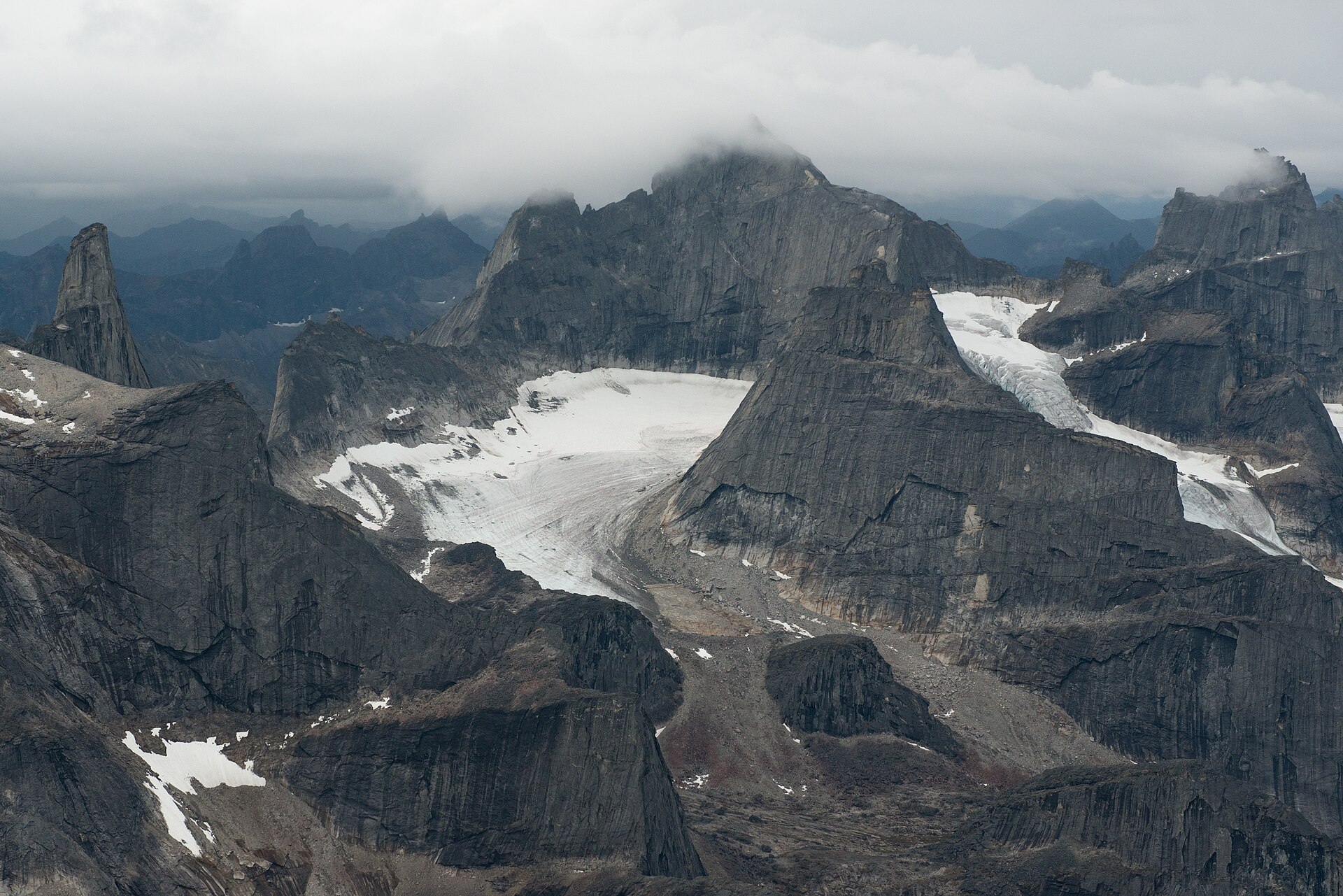 The rugged Arrigetch Peaks rising above glacier-carved valleys