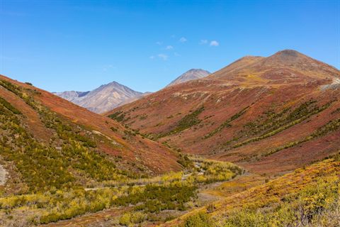 Autumn tundra and mountain valleys in Alaska's Brooks Range