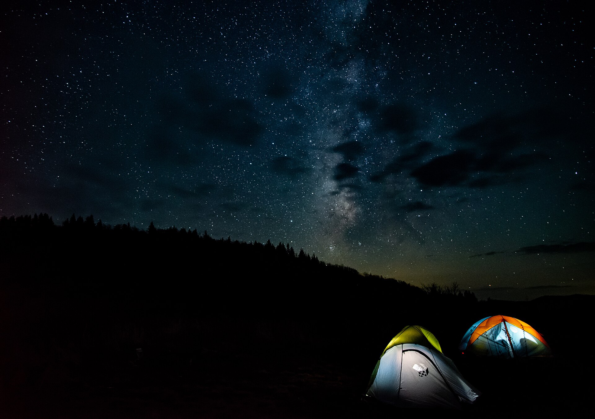 Backcountry tents beneath the Milky Way in Shining Rock Wilderness