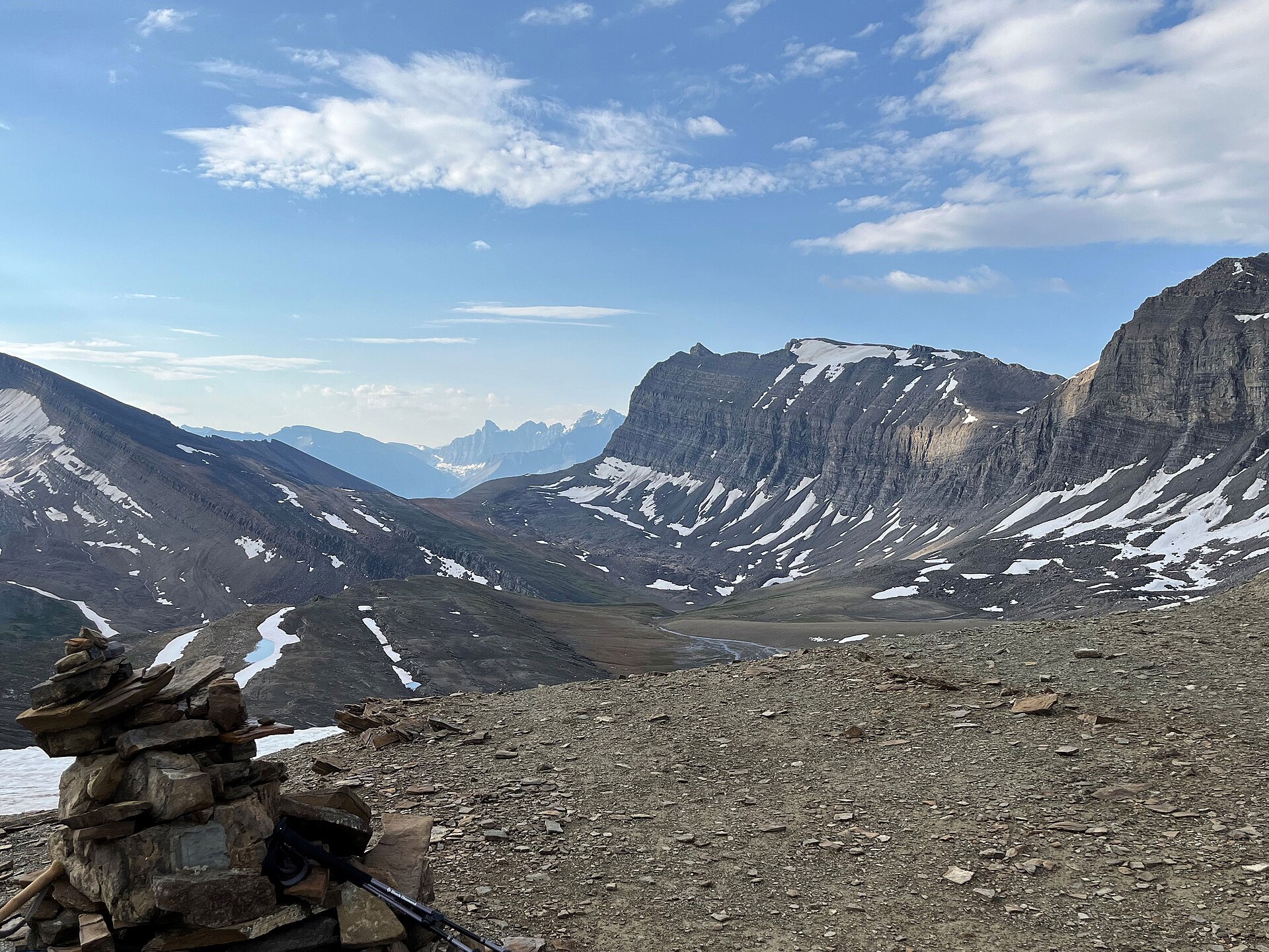A cairn marking a remote high pass on the Great Divide Trail