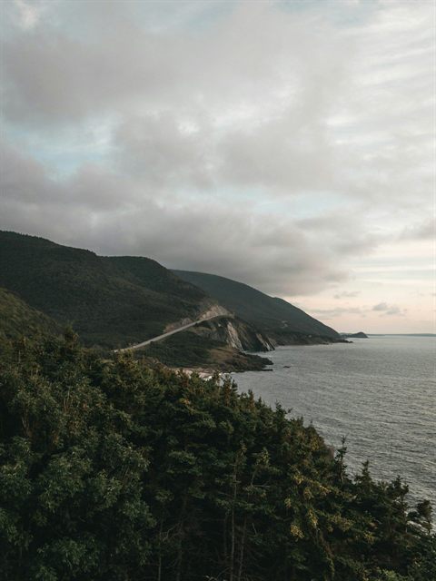 Cabot Trail following the forested coastline of Cape Breton Highlands