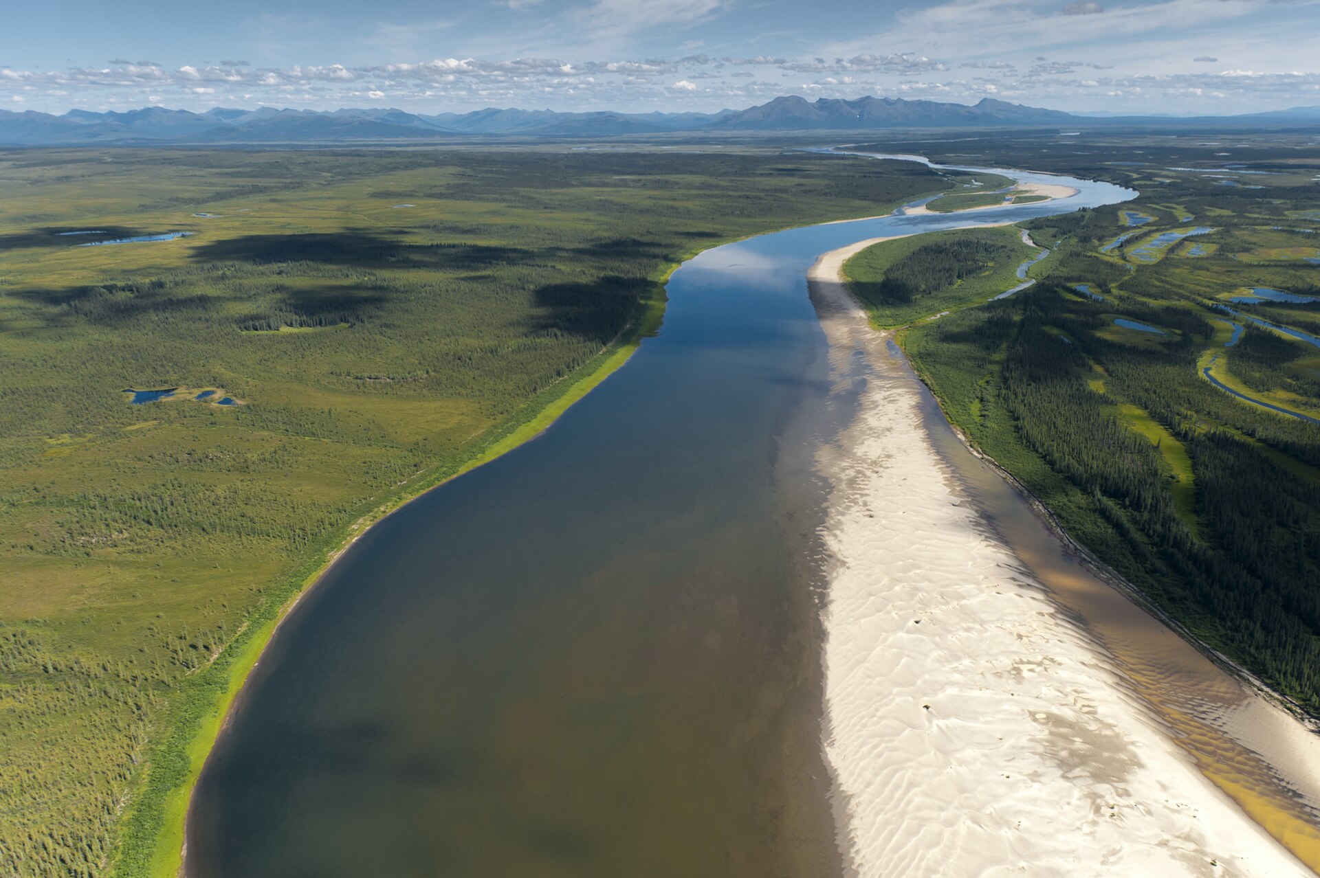 An aerial view of the winding Kobuk River