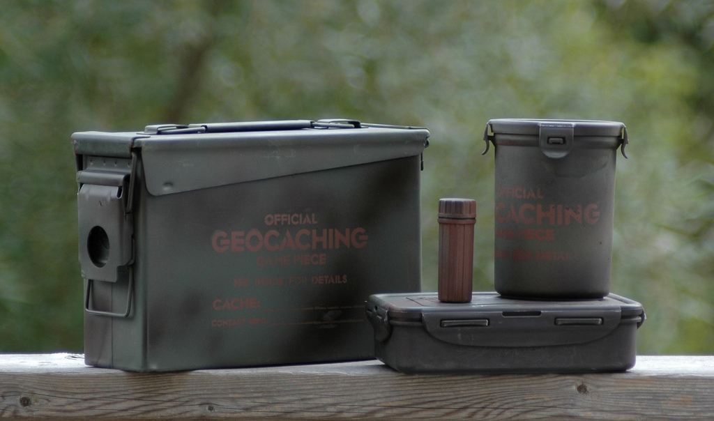 An assortment of geocache container sizes