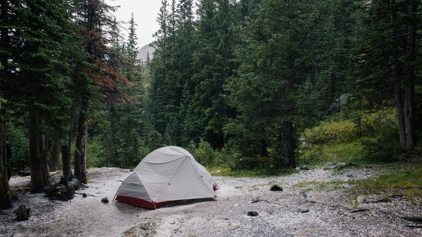tent in rainstorm