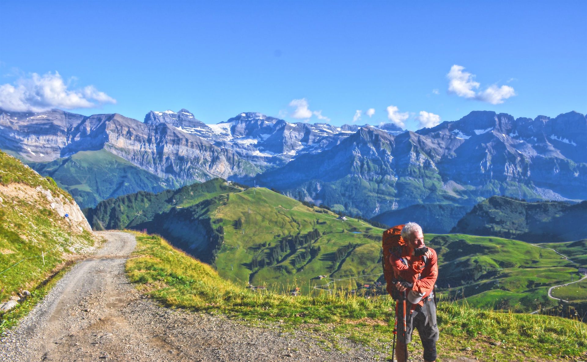 backpacker in the swiss alps