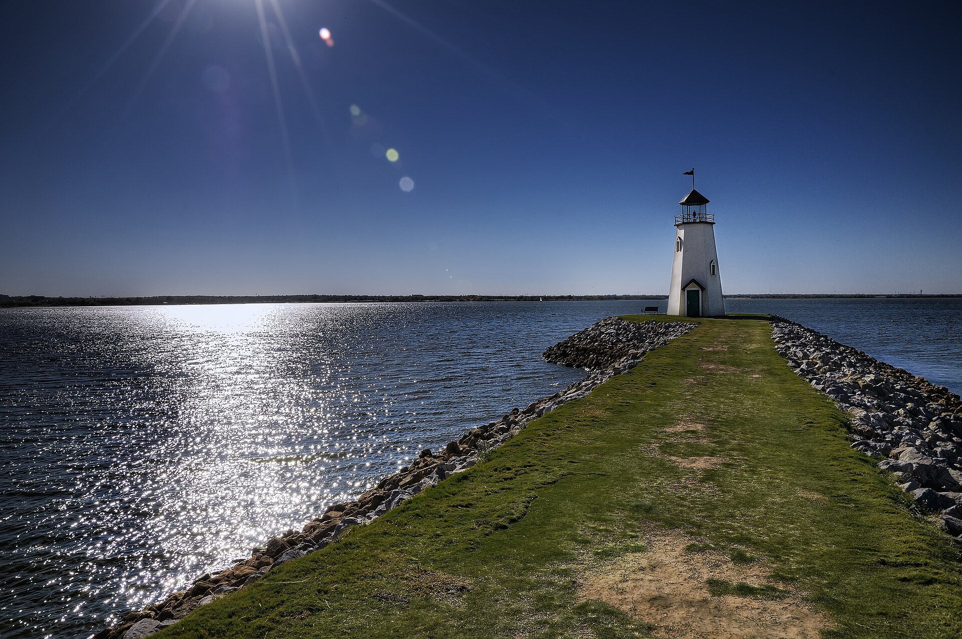 The lighthouse and marina at Lake Hefner in Oklahoma City