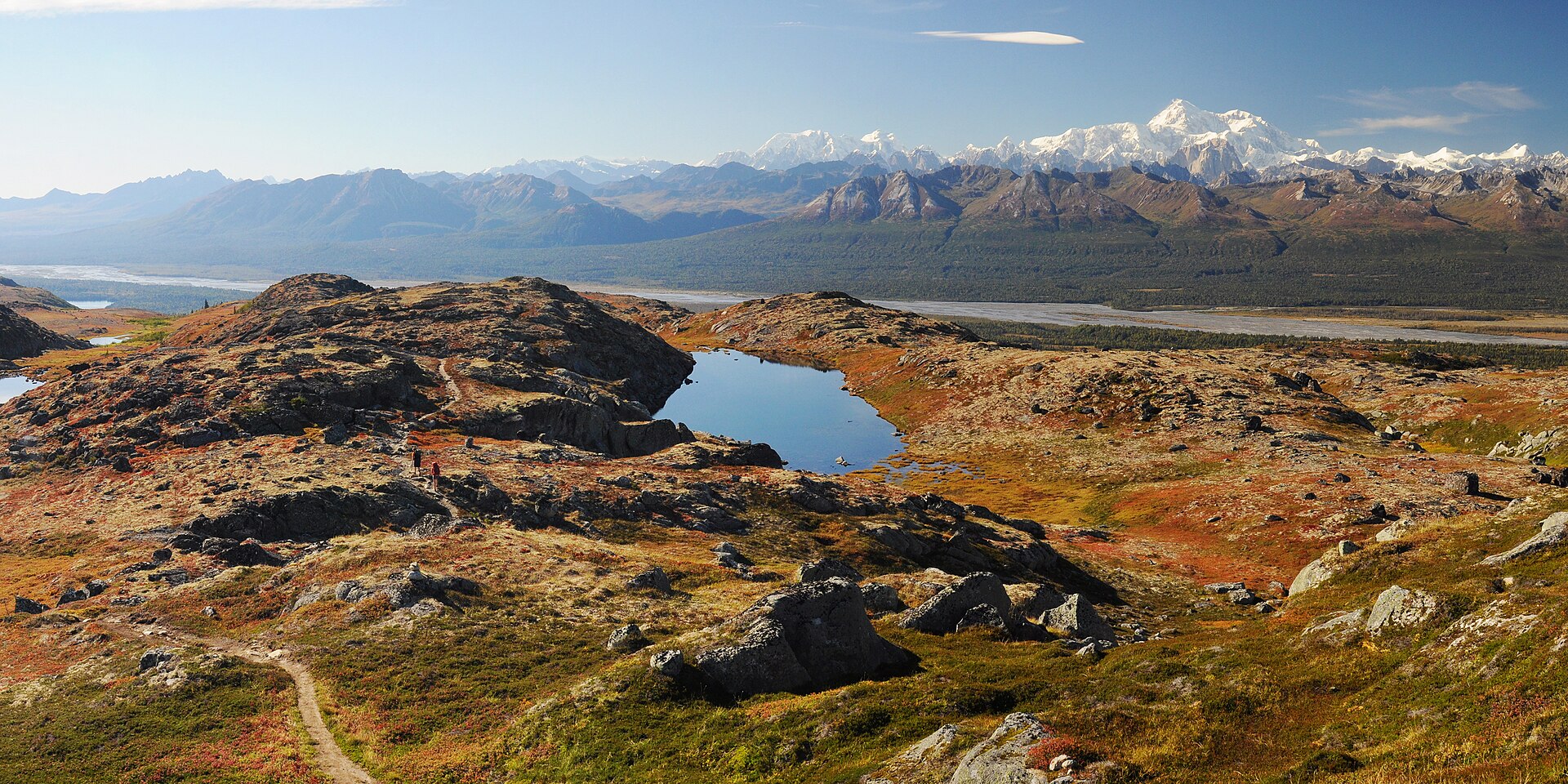 The tundra landscape and Alaska Range from Kesugi Ridge