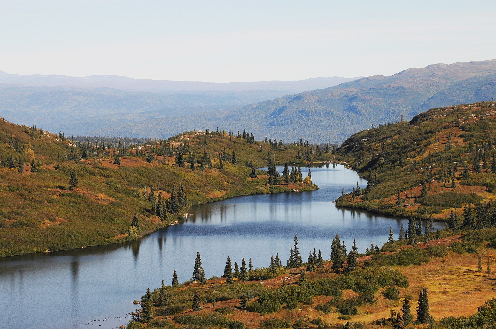 A narrow path crossing the open tundra of Kesugi Ridge