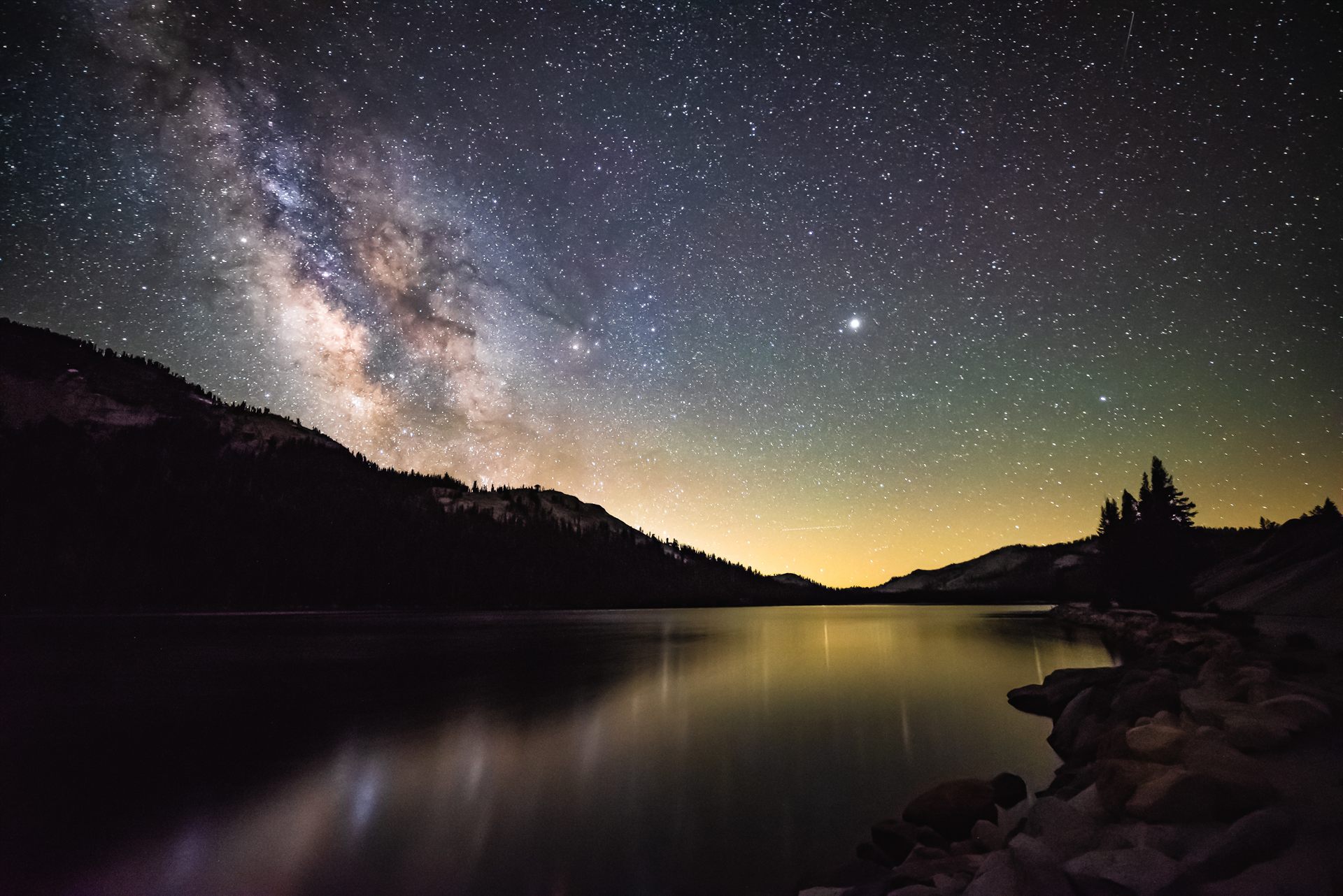 river and stars on night hike