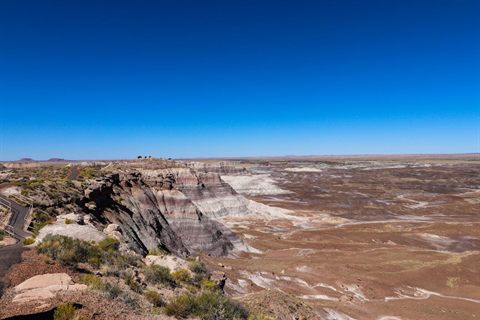 Colorful desert badlands stretching across Petrified Forest National Park