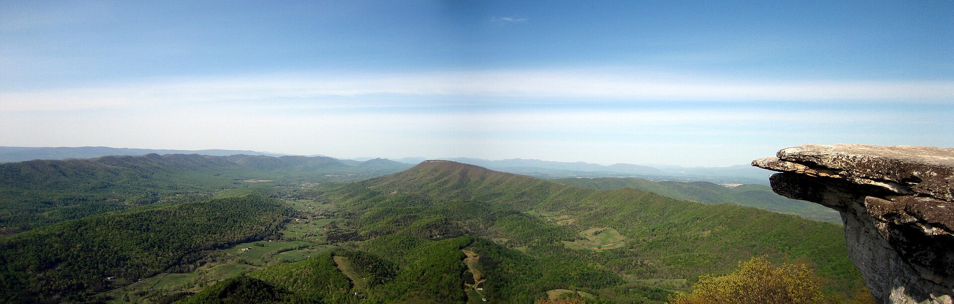 A panoramic view from McAfee Knob along the Appalachian Trail