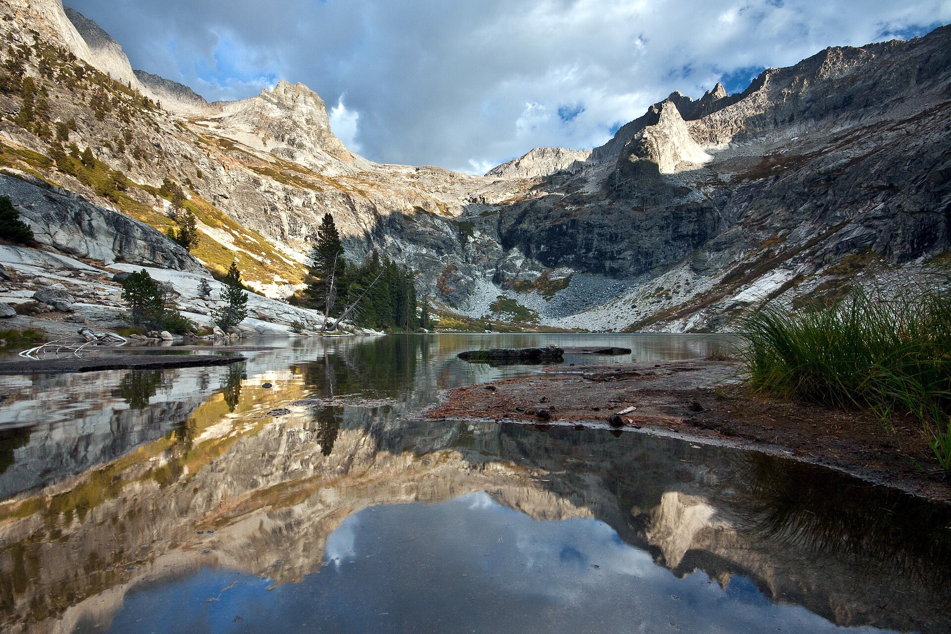 Hamilton Lake reflecting the surrounding Sierra peaks