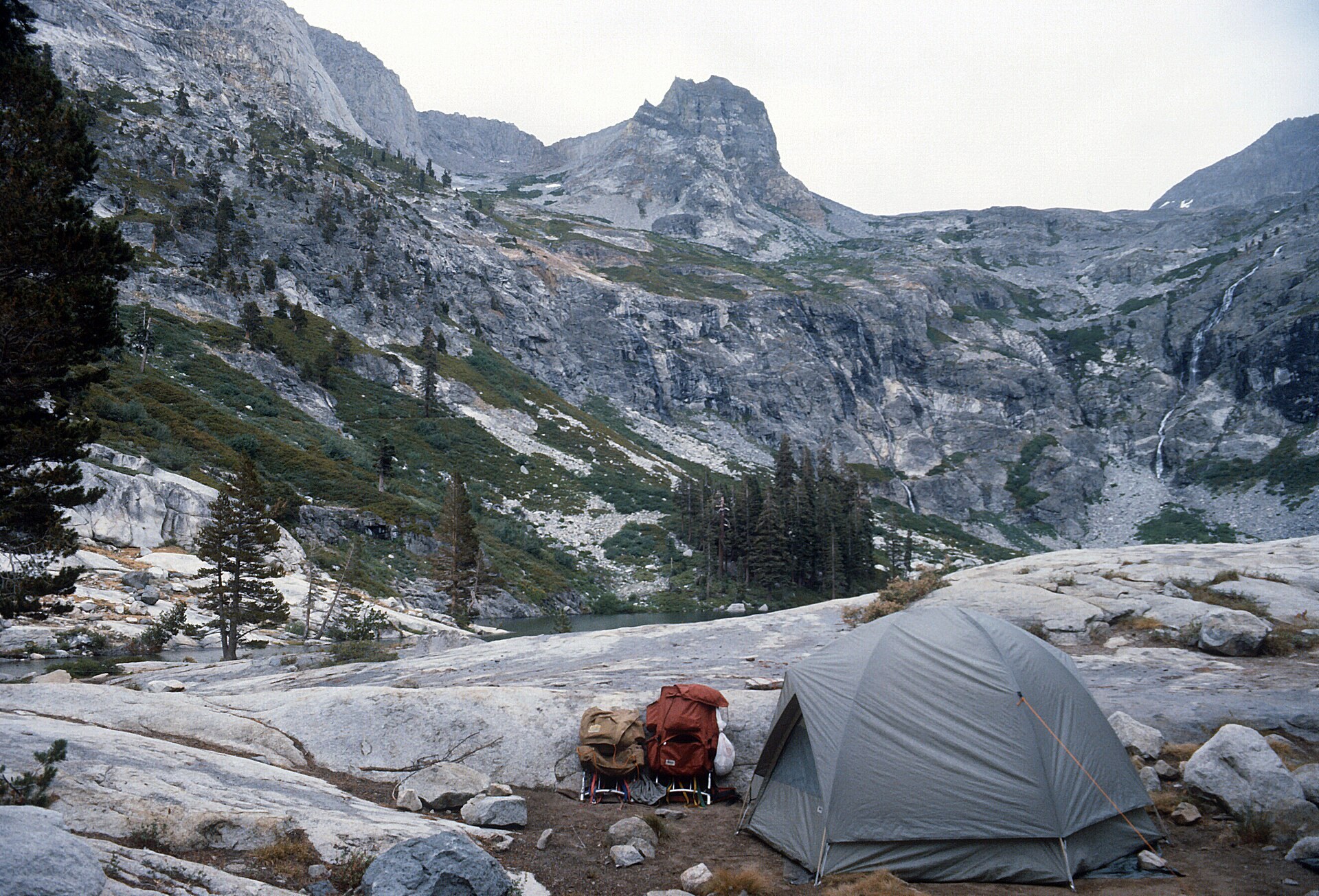 A campsite beneath the rugged walls of Kaweah Gap