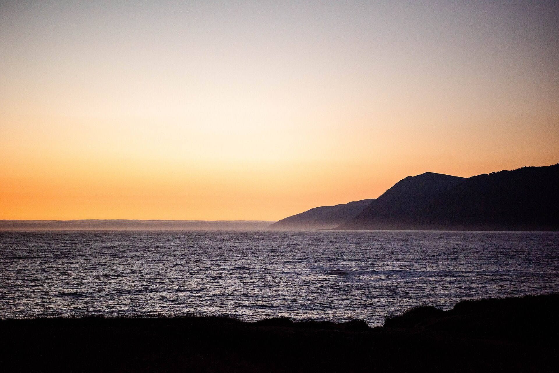 Sunset over the rugged Lost Coast shoreline