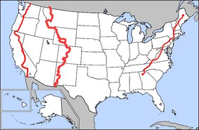 A map of the Appalachian, Pacific Crest, and Continental Divide trails