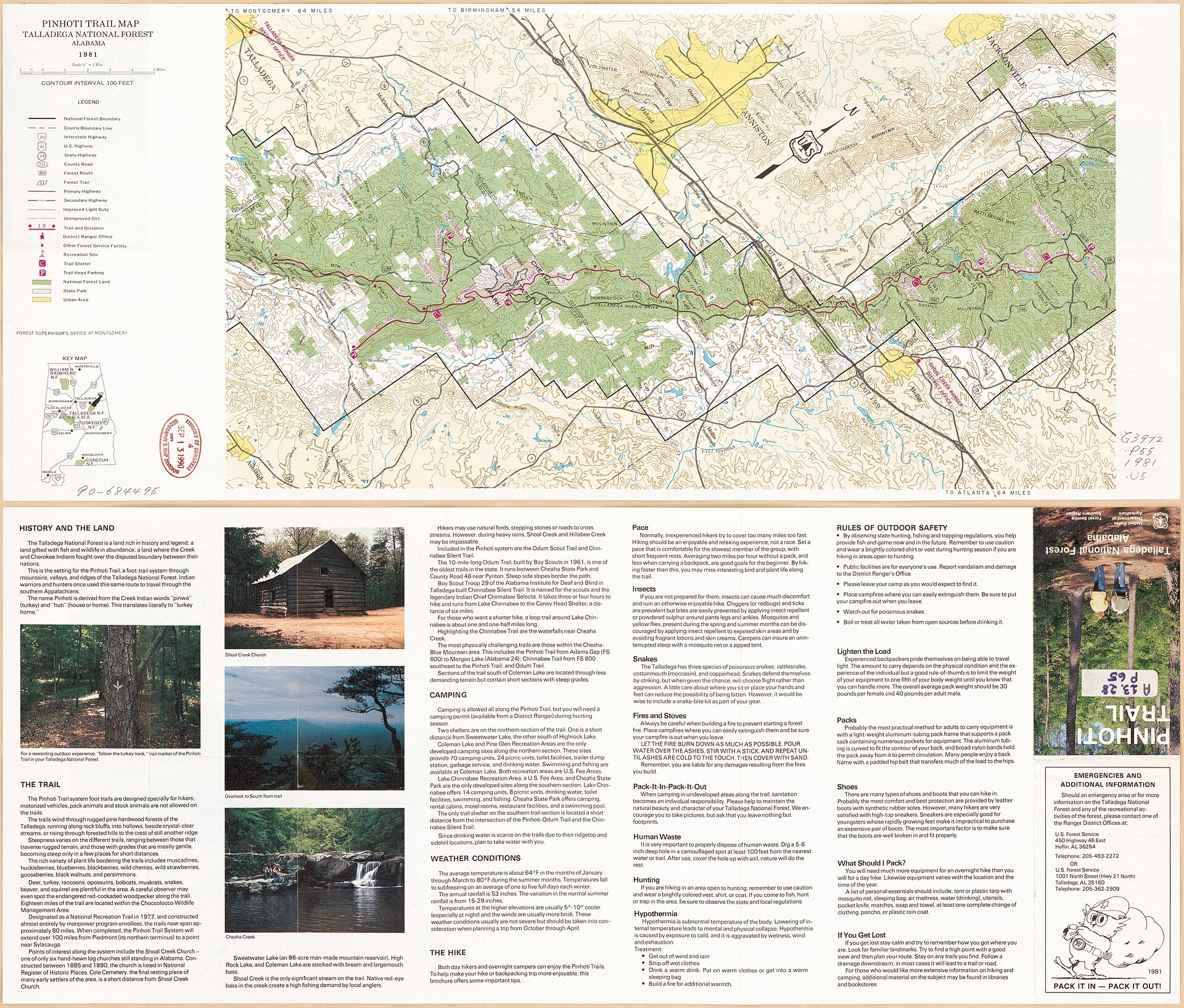 Map of the Pinhoti Trail through Talladega National Forest