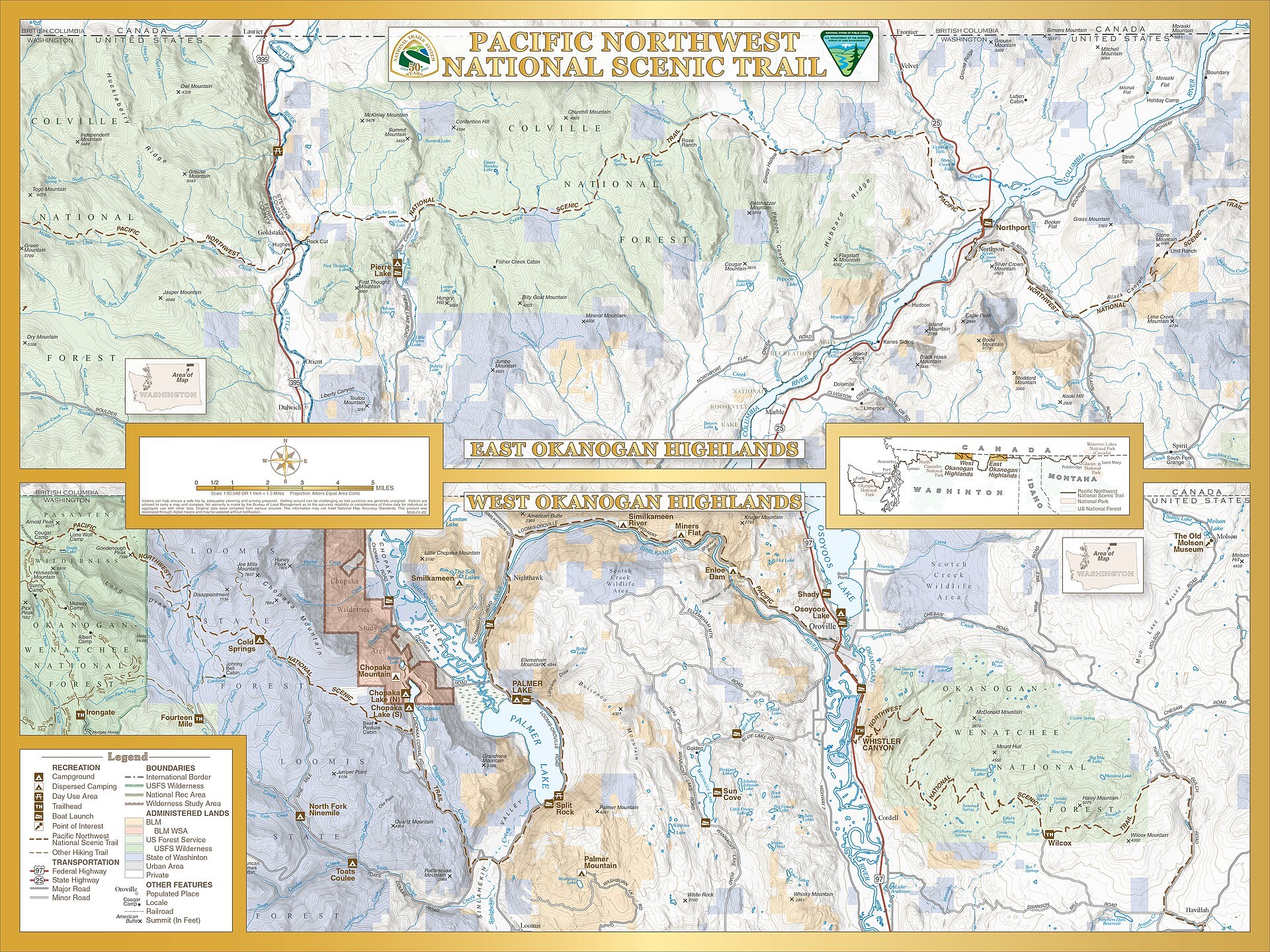 Map of the Pacific Northwest National Scenic Trail