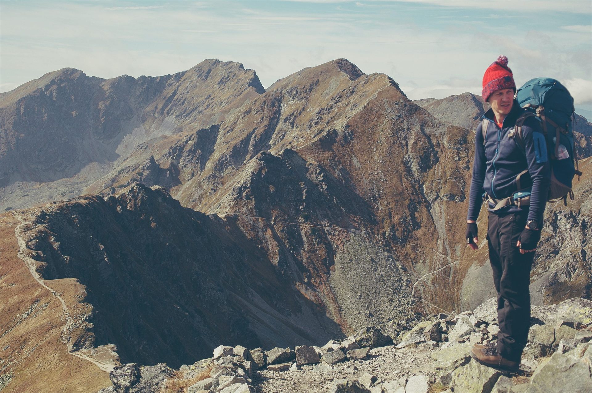 backpacker hiker at volcano
