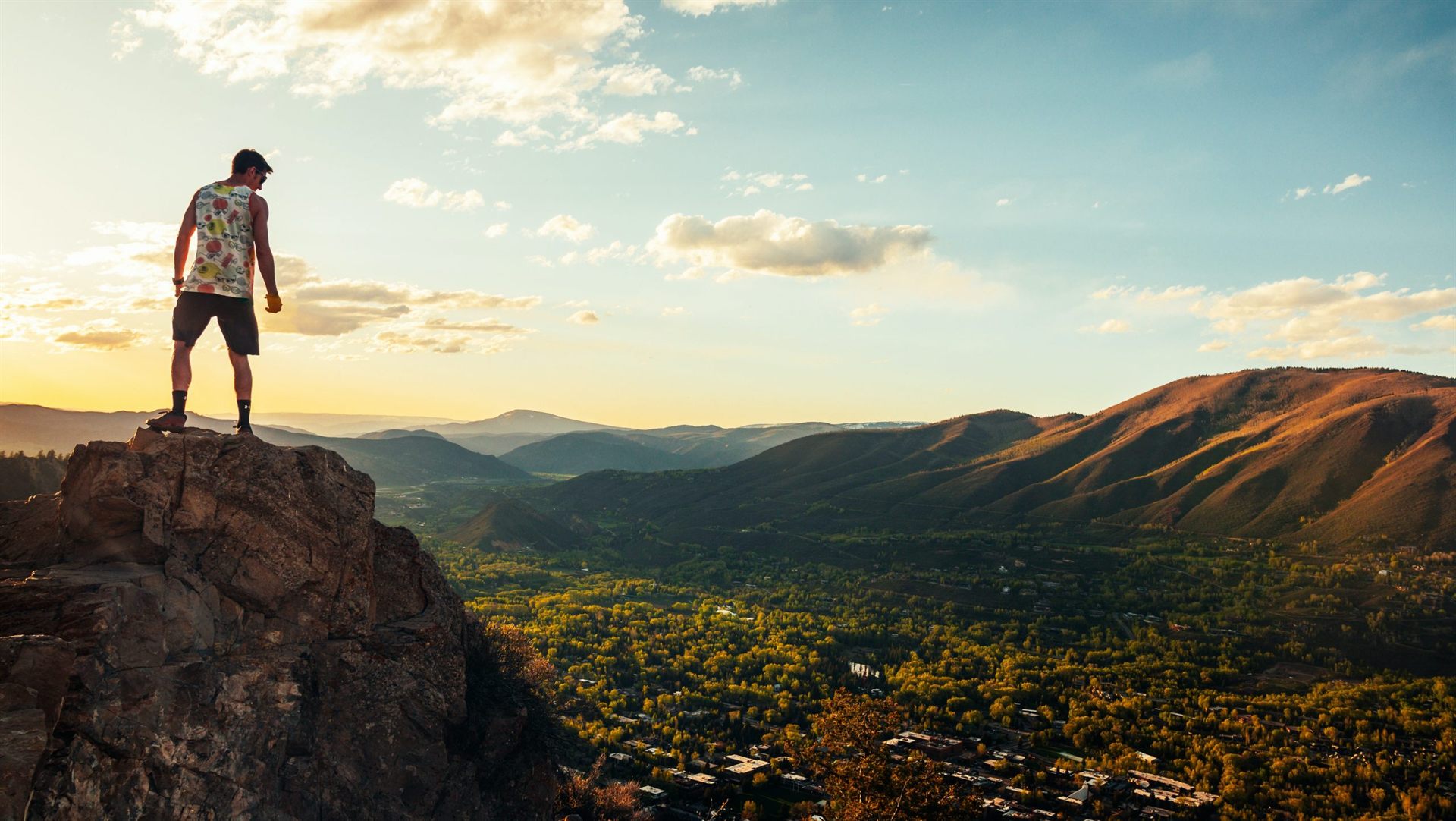 hiker overlooking town