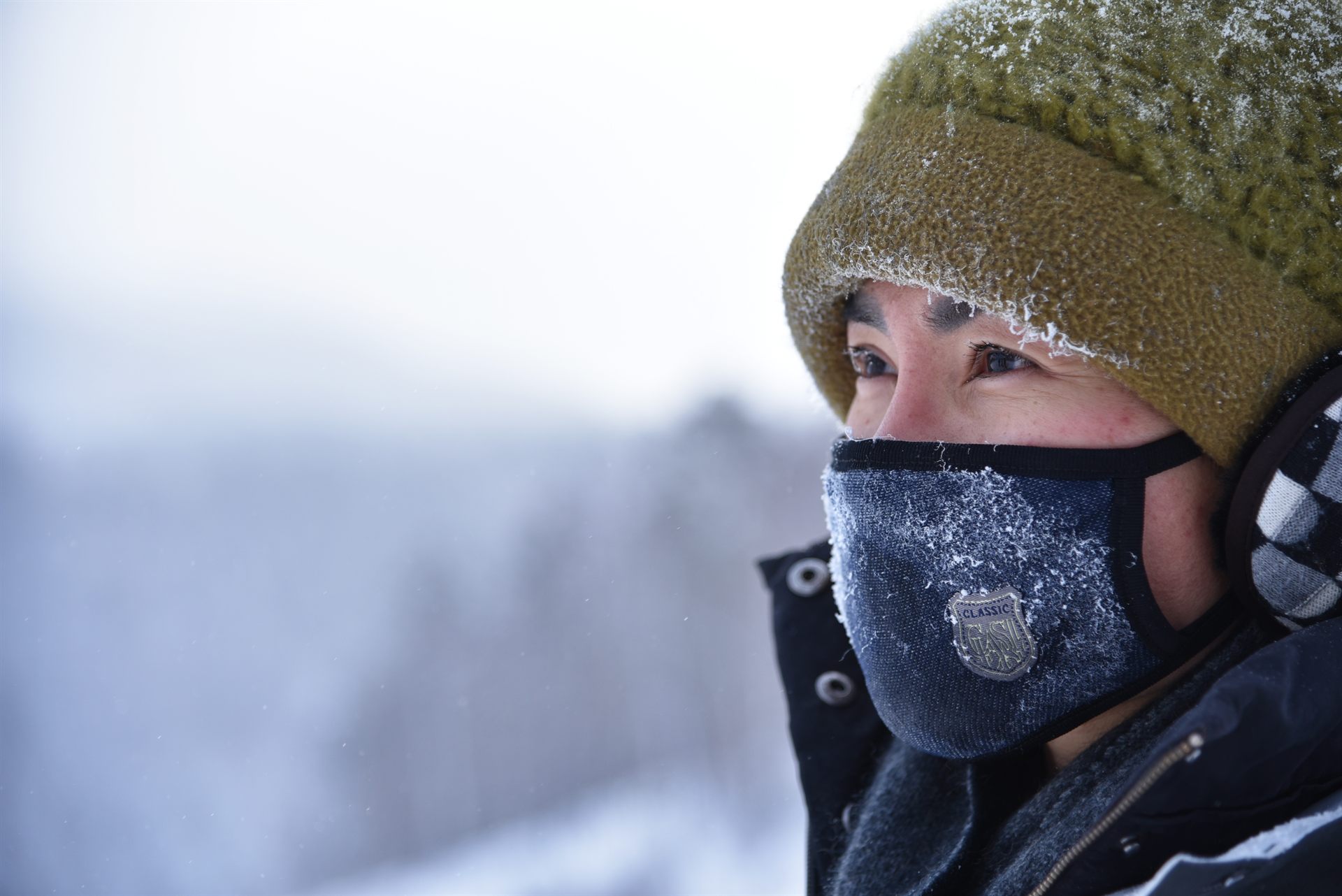 hiker wearing a mask