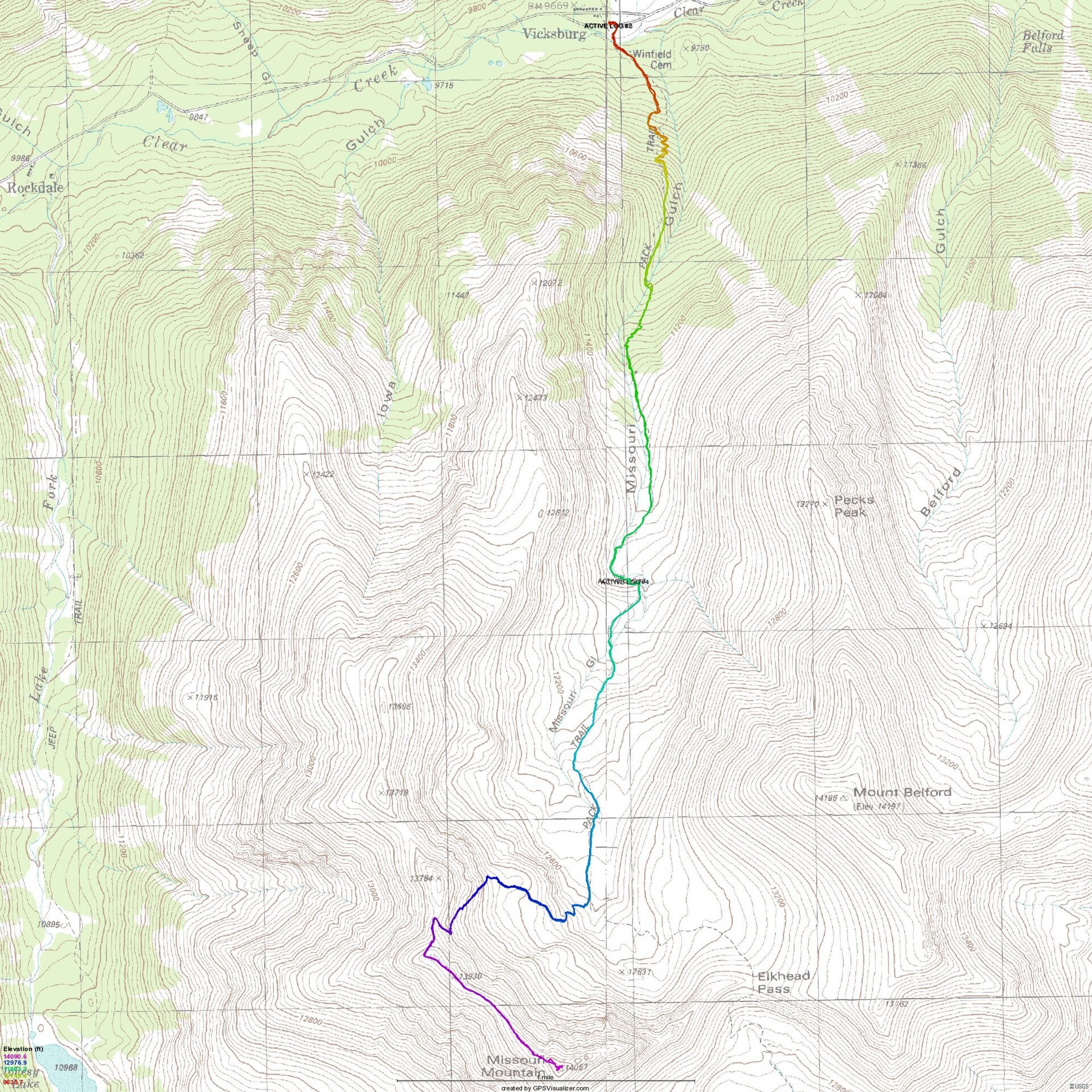 A mountain route displayed as a GPS track
