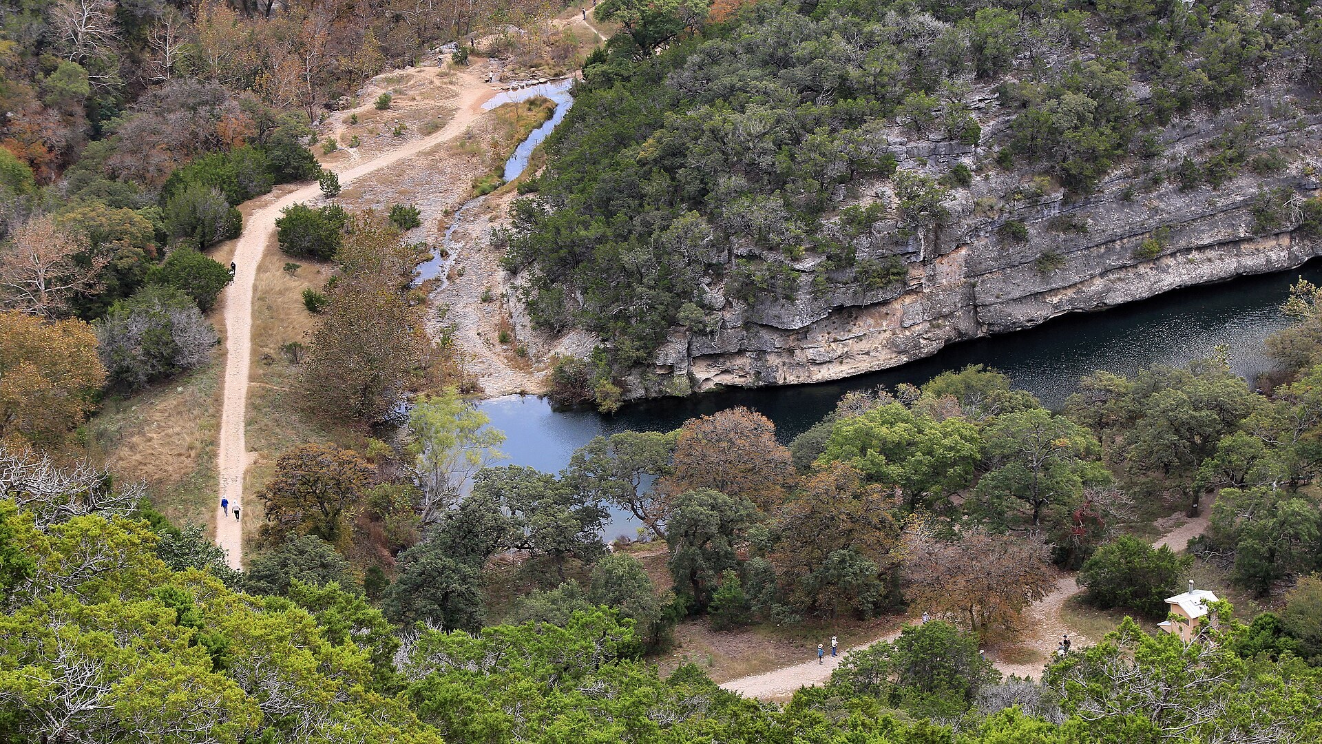 A scenic hill-country view from a trail at Lost Maples