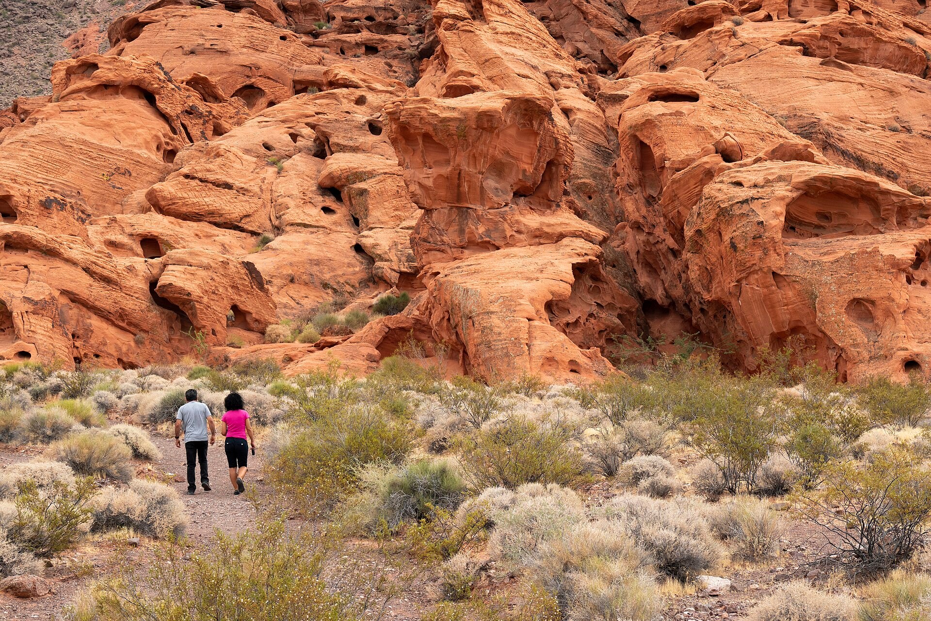 Hikers following the sandstone Redstone Trail near Lake Mead